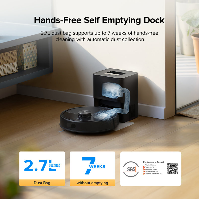 Roborock Q7 M5+ Robot Vacuum Cleaner And Mop, Dual Anti-Tangle System, For Pet Hair & Carpet, 10000Pa Suction, Self-Empyting