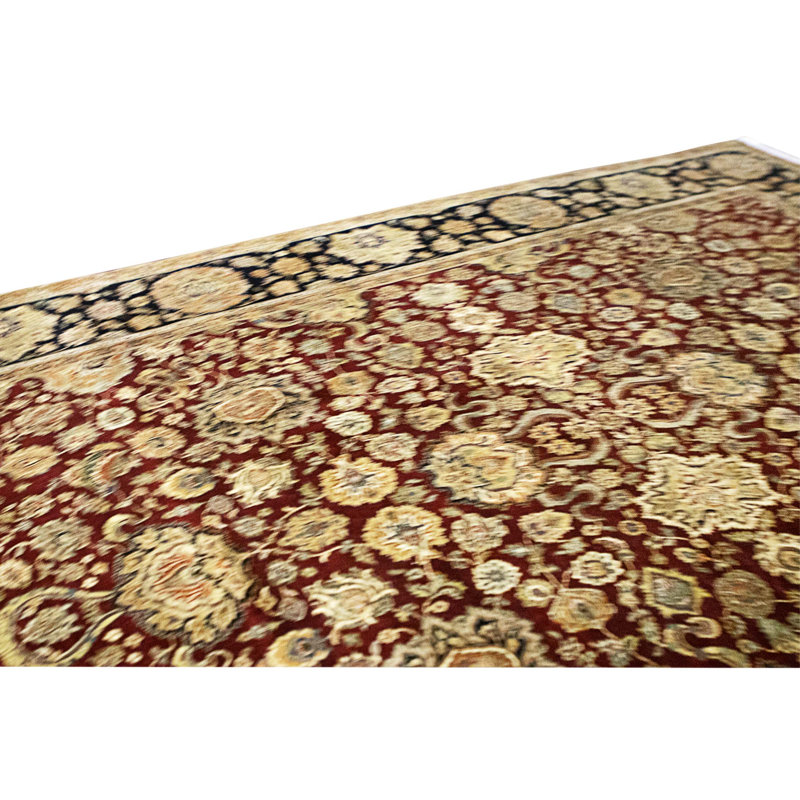 Tapis rouge et noir noué à la main de haute qualité