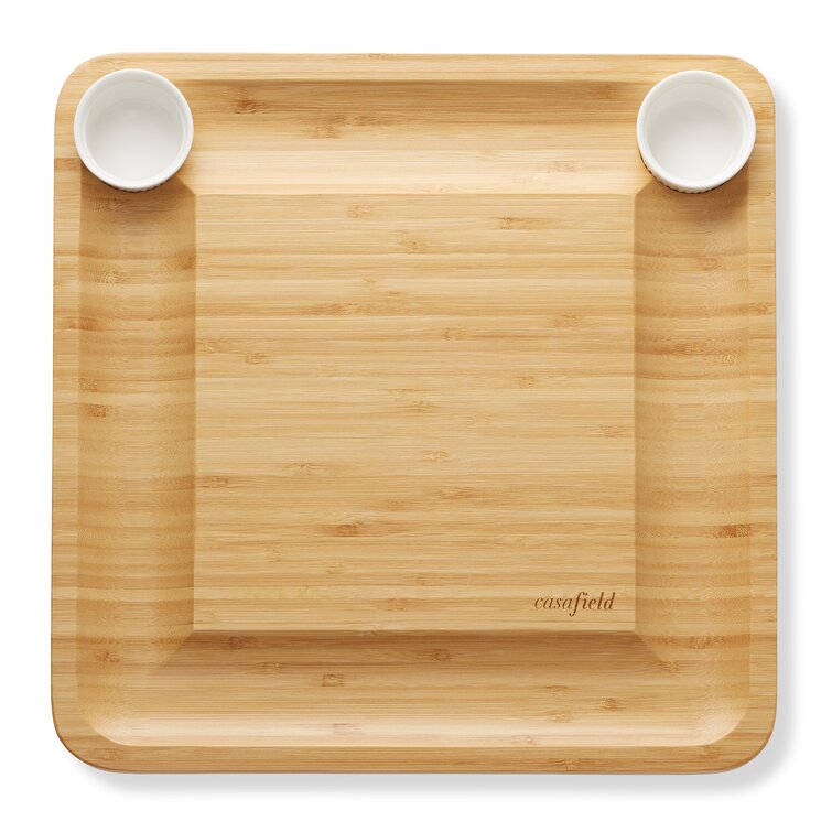 Casafield Bamboo Cutting Board Set with Food Storage Trays and Lids, Brown