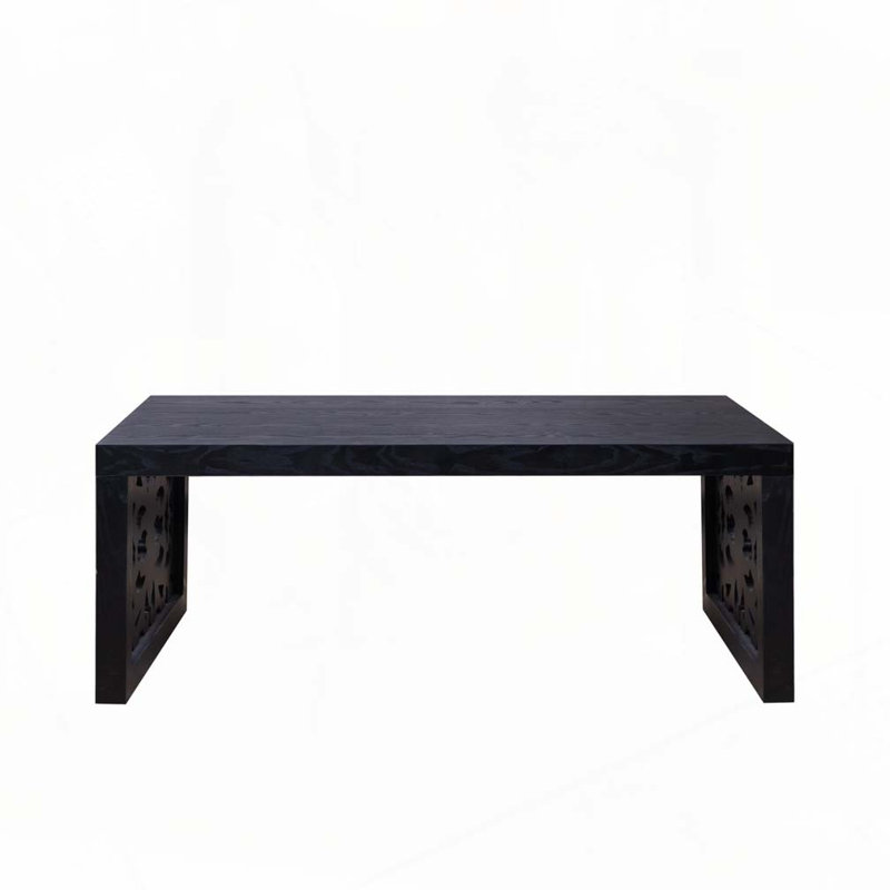 47.2-inch Rustic Carved Solid Wood Coffee Table, Black
