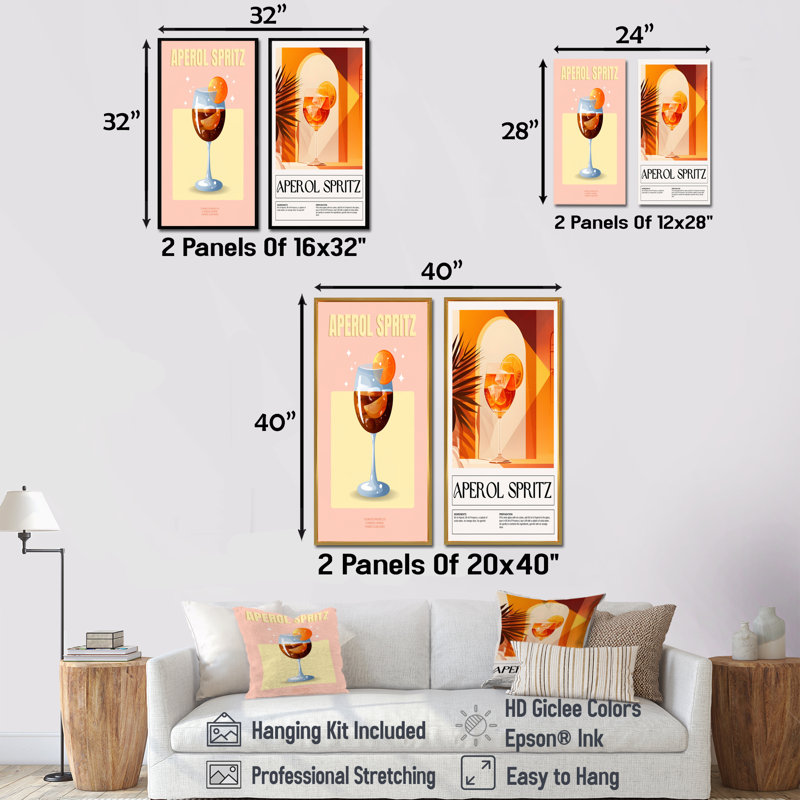 Ensemble de 2 pièces d'art orange orange Aperol Spirz On The Rocks Night Out I, H 40 po x l 40 po, Impression encadrée, Doré