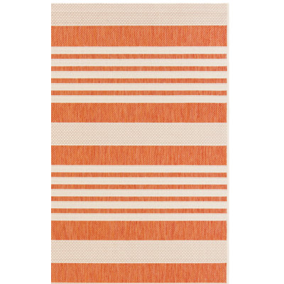 Arneshia Striped Terracotta/ Beige Indoor / Outdoor Area Indoor/Outdoor Area Rug