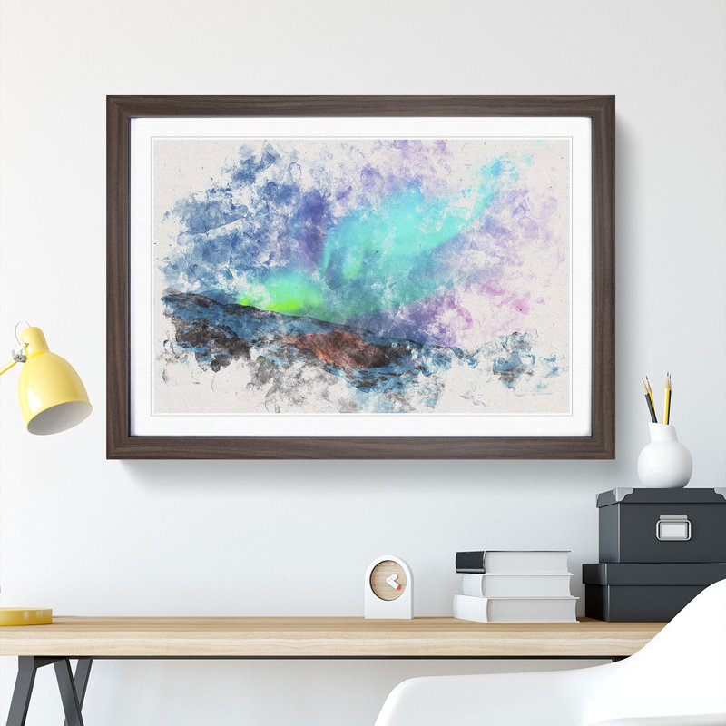 The Northern Lights Aurora Borealis - Picture Frame Painting Print, Walnut Framed, 33cm H x 45cm W x 2cm D