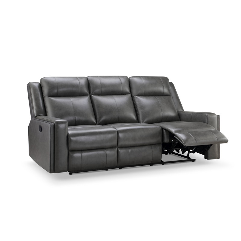 Ashlley 81.5'' Leather Reclining Sofa, Gray Genuine Leather