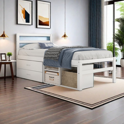 Twin Size Wood Platform Bed With Removable Storage Shelves BuiltIn Two Storage Drawers For Added Convenience