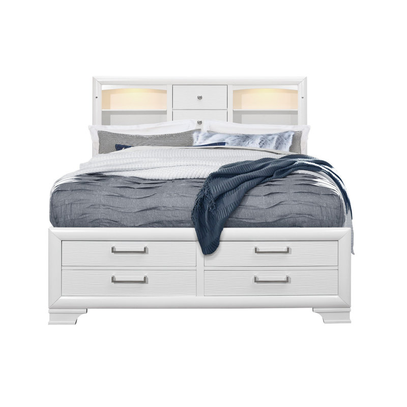 Solid Wood Queen White Eight Drawers Bed, Full/Double, White