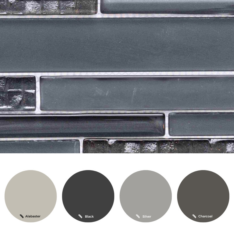 Karma Straight Edge Glass Mosaic Sheet Tile, Dark Gray