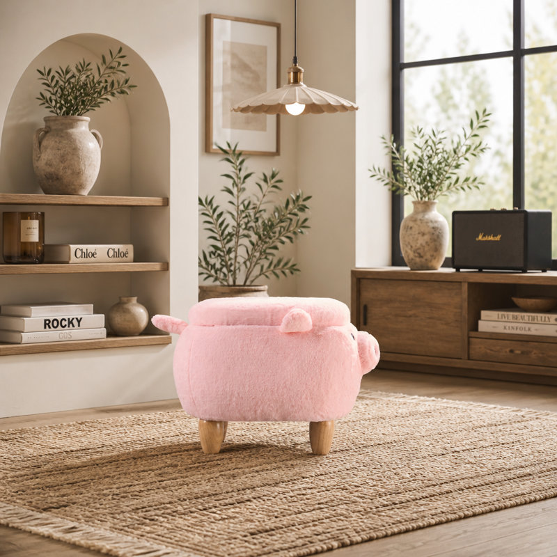Repose-pieds cochon avec rangement caché et pieds en bois massif