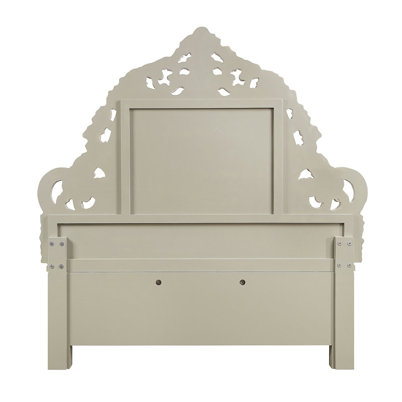 Sorina King Bed with Antique Gold Finish and Tufted Upholstered Headboard