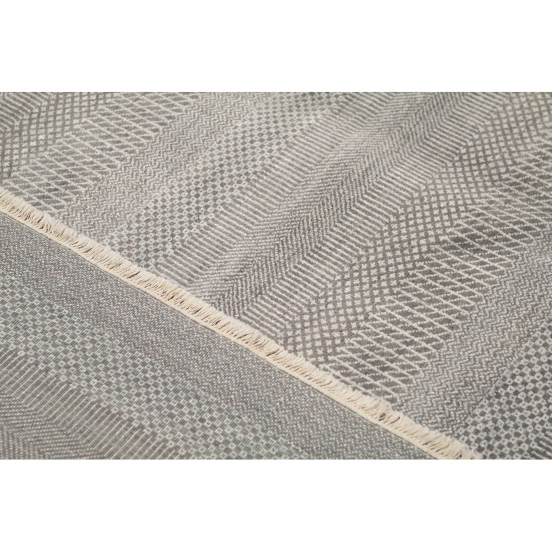 Tapis argenté et bleu sarcelle noué à la main de haute qualité