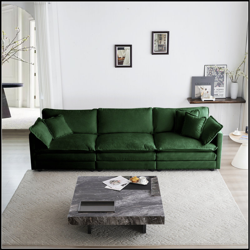 Canapé modulaire surdimensionné en L modulaire avec repose-pieds réversible, chenille verte