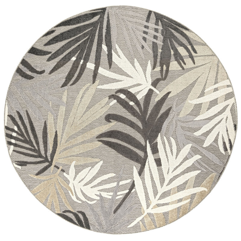 Fruitvale Water-Resistant Indoor/Outdoor Rug, Round 7'11", White/Beige/Gray