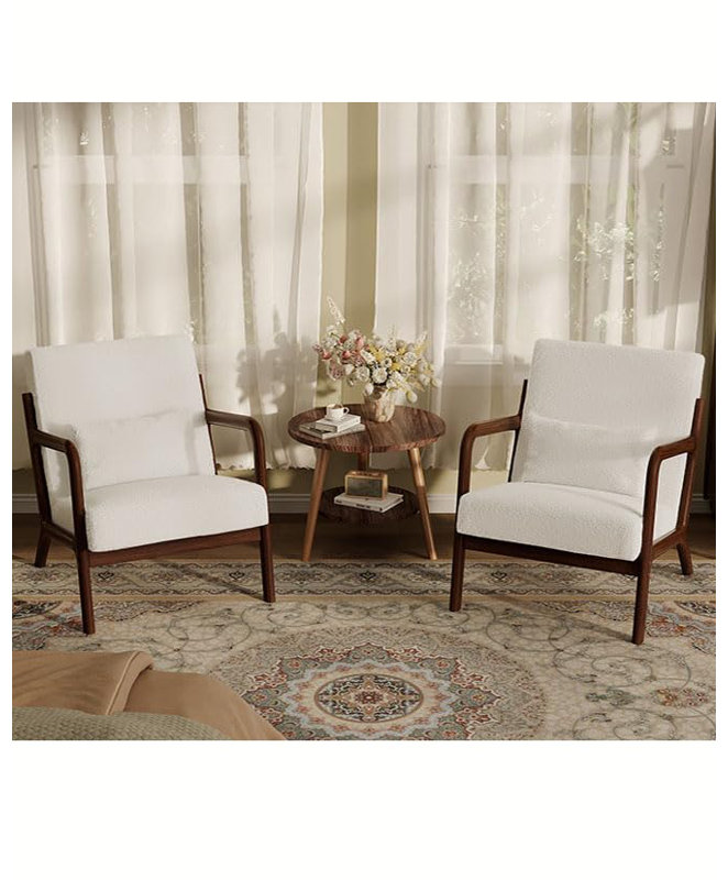Ensemble de 2 fauteuils d'appoint Mid-Century, Polyester beige, Beige