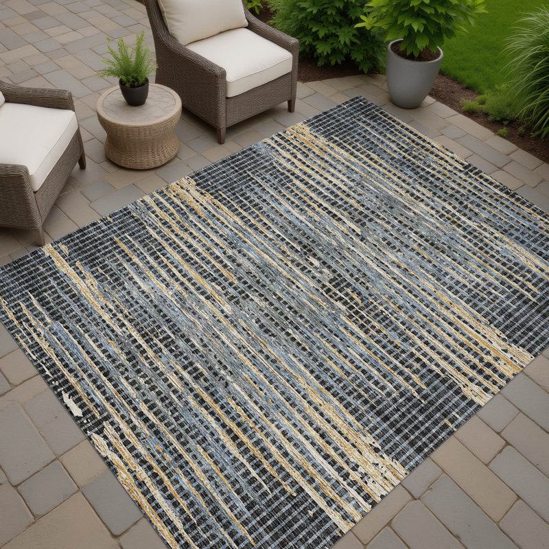Tapis abstrait intérieur / extérieur lavable à la machine Chantille ACN2642, Noir, 3 pi x 5 pi