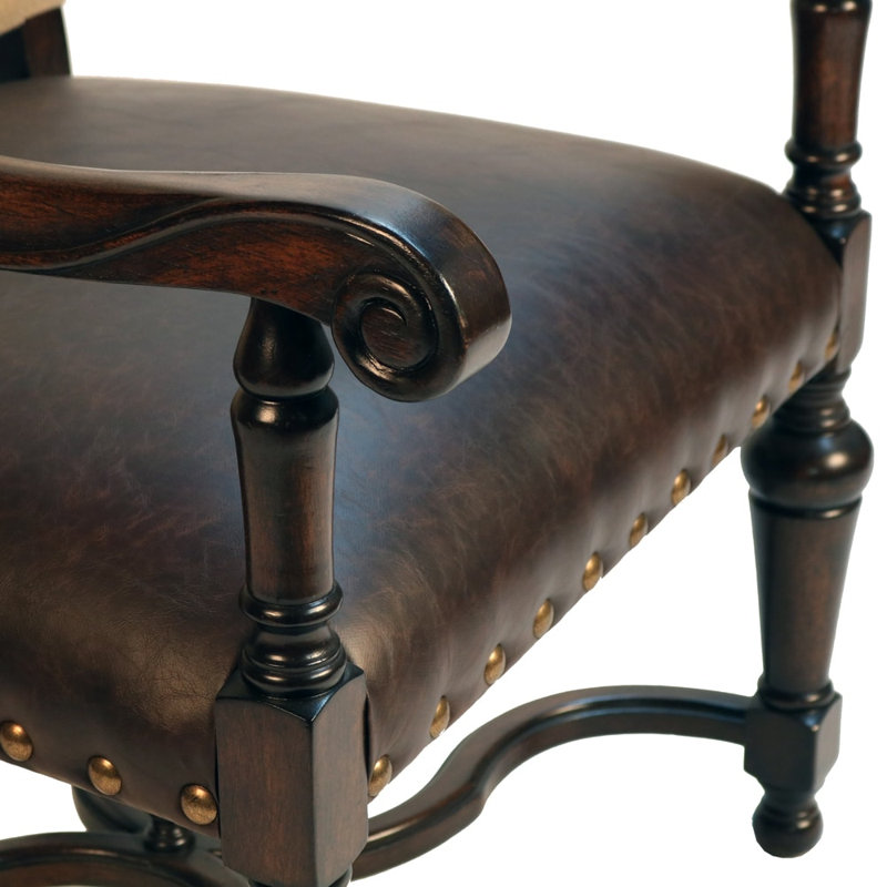 Upholstered Armchair, Dark Brown Wood, Cream/Beige/Brown Polyester Blend/Vinyl