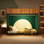 Lit simple superposé simple avec lumière DEL, échelle et conception semi-circulaire, vert et naturel-1383849508-1383849510