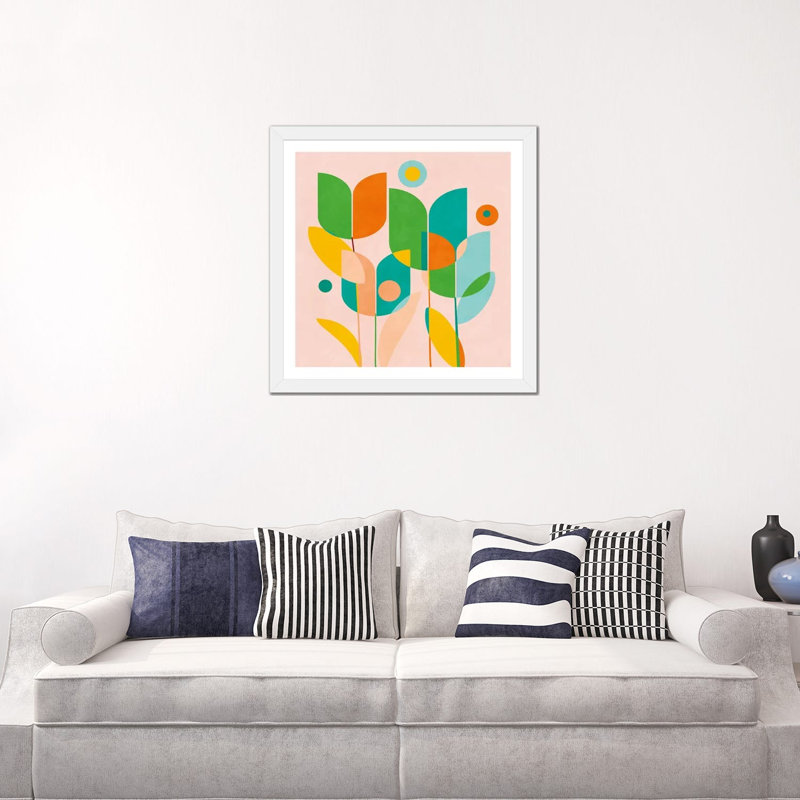 «Circles Shapes Tulips» par Ana Rut Bré - impression d'art graphique, H 24 po x l 24 po x p 1 po, Papier encadré blanc, Blanc