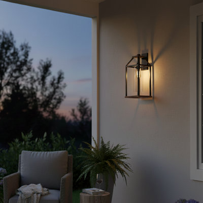 Outdoor Wall Sconce 1 Light Rectangular Metal Frame and Clear Glass Shade