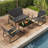 5-Pieces Outdoor Rocking Conversation Set with Loveseat, Wood Armrests and Coffee Table-1932683956