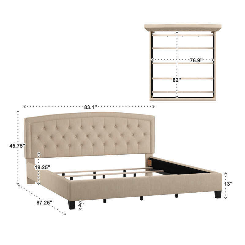 Alenushka Upholstered Standard Bed, Beige, Queen