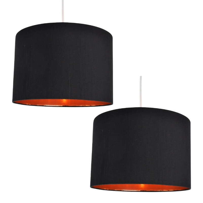 20cm H Silk Drum Pendant Shade, Black/Copper
