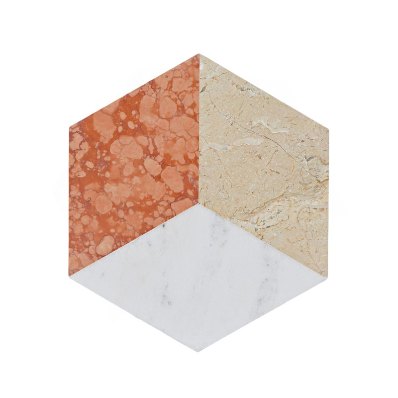 Marbre hexagonal à jet d'eau, 3 couleurs blanc or rouge, marbre naturel, pour plancher et mur, carrelage en marbre poli, pierre naturelle, marbre véritable, marbre véritable, 1 boîte de 12 pièces