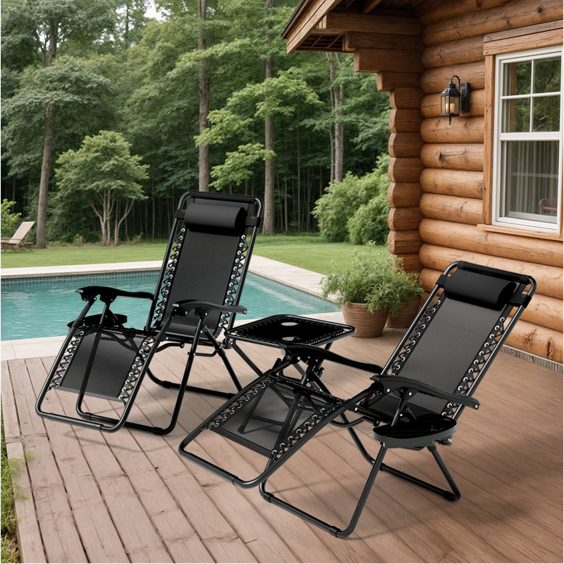 Fauteuils inclinables portatifs réglables pour l'extérieur, Noir