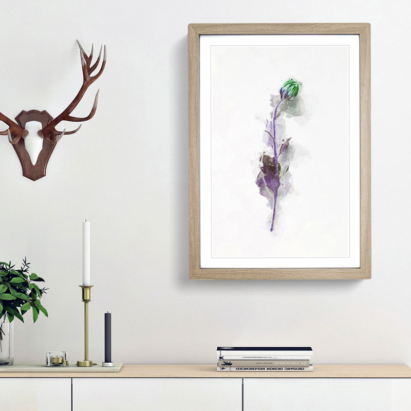 A Single Purple Flower in Abstract - Picture Frame Graphic Art Print, 65cm H x 48cm W x 2cm D, Oak Framed