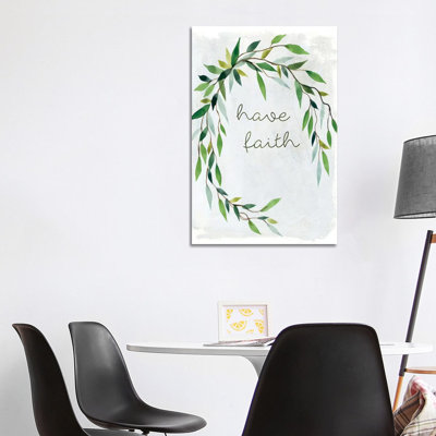 Faith Greenery Wreath by Carol Robinson - Wrapped Canvas Print