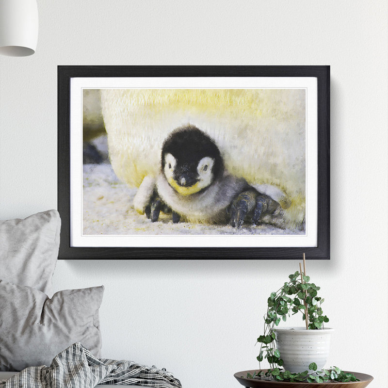 Baby Penguin - Picture Frame Painting, 27cm H x 36cm W x 2cm D, Black Framed