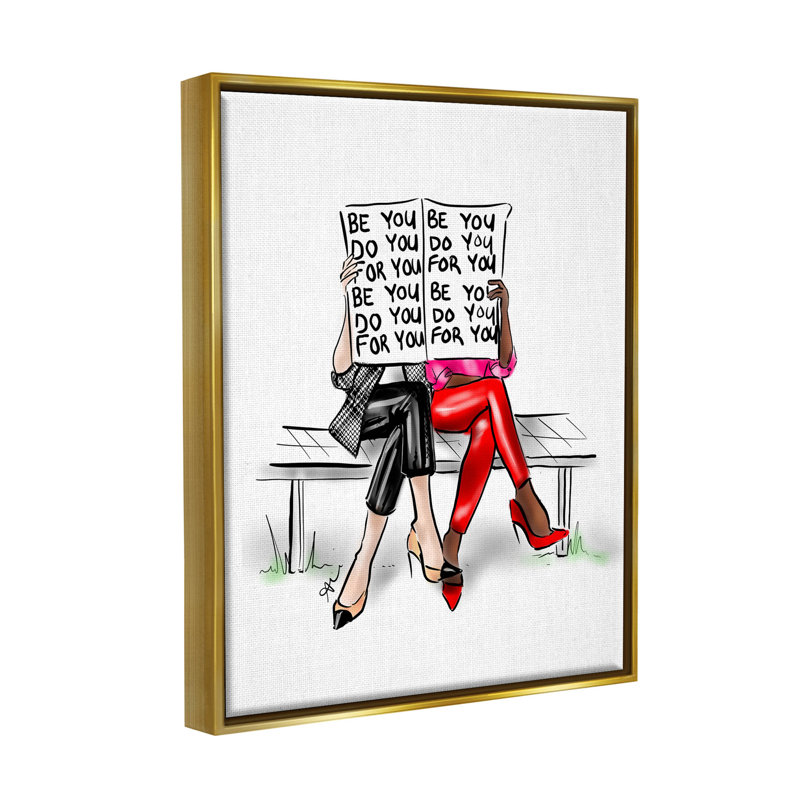 Metallic Gold Framed Glam Wood Floating Canvas Wall Art