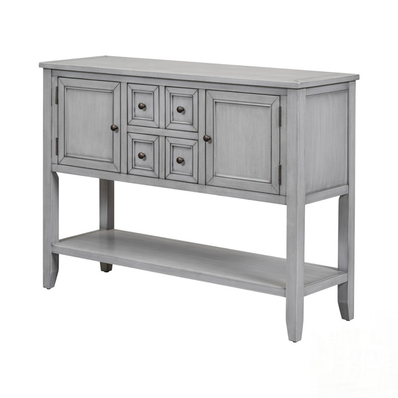 Console rétro avec quatre petits tiroirs et tablette inférieure pour le salon Bouldin, Gris antique