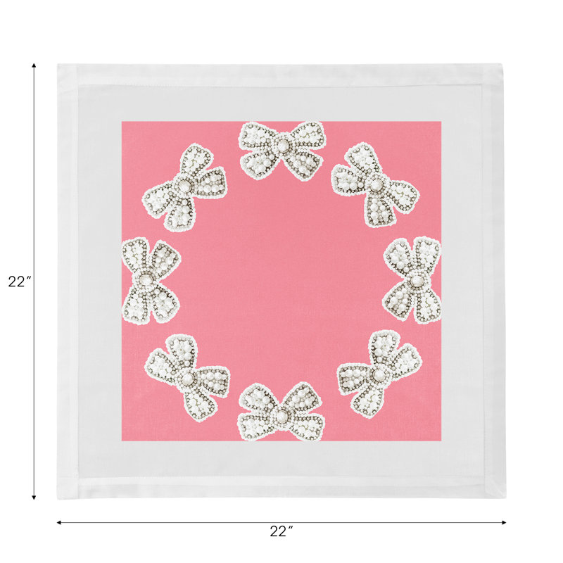 Pearl Bow Cotton Blend Square Napkins, Pink