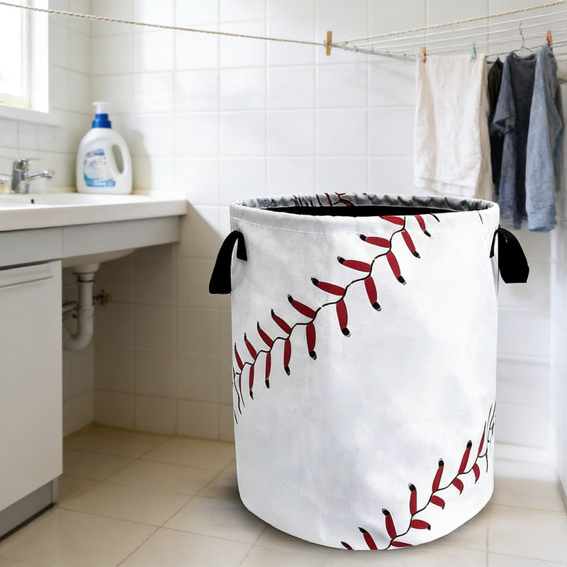 Panier à linge pliable avec texture de baseball - Organisateur de panier à linge Oxford pour vêtements, jouets et rangement