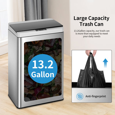 Steel Touch Top Kitchen Trash Can, 13 Gallon Stainless Steel Garbage Bin with Lid for Kitchen, Bathroom and Home Use