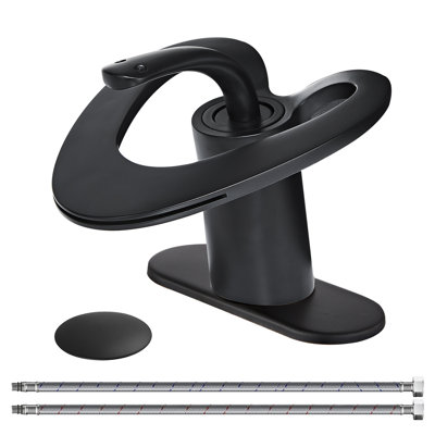 Robinet pour salle de bain à poignée simple avec plaque de recouvrement et ensemble de drain Wovier