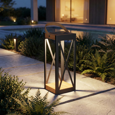 X-Grating Teak Print  Solar Carriage Lantern