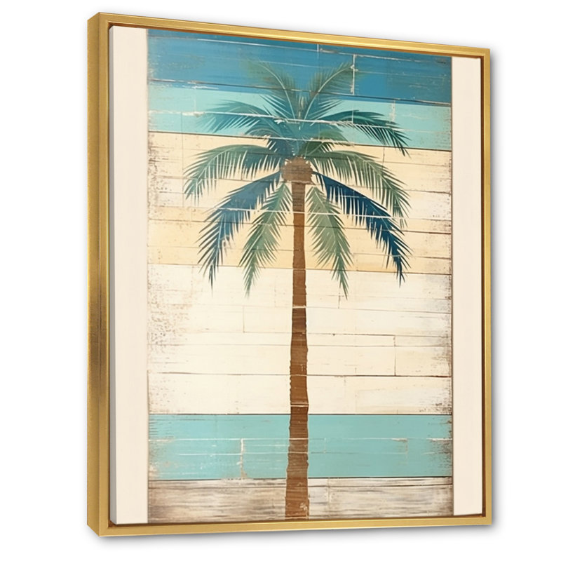 «Tropical Palm Tree In Faded Retro Colors I», art mural sur toile Meadow, H 32 po x l 24 po, Cadre flottant doré
