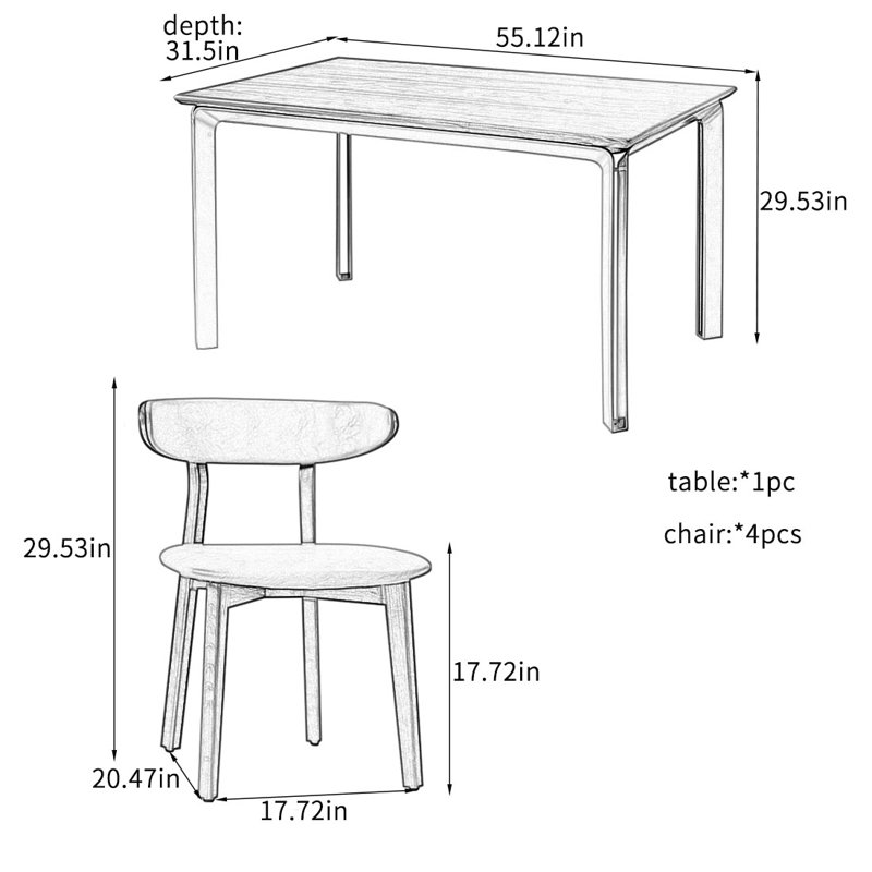 Modern Light Luxury Durable Dining Table Sets., 29.53"H x 55.12"L x 31.5"W