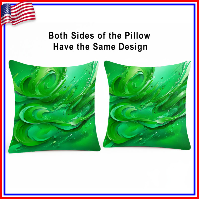 Green Swirling Waves Double Sided Throw Pillows, 16 x 16 inches