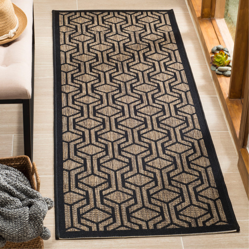 Tapis intérieur / extérieur noir / brun Arneshia, Tapis de couloir 2 pi 3 po x 10 pi