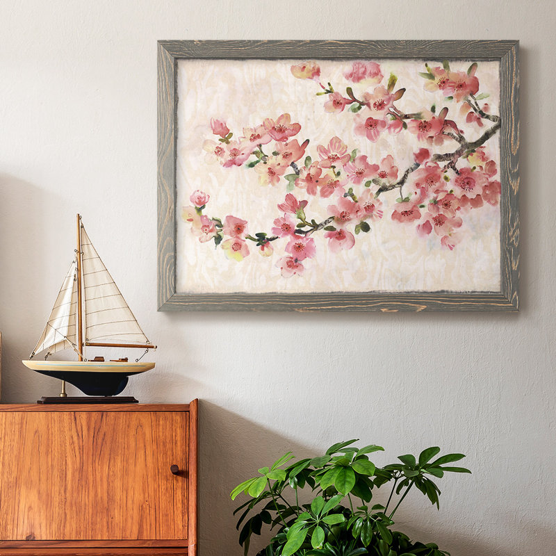 «Cherry Blossom Composition I», peinture sur toile encadrée, Gris, H 26 po x l 38 po x P 1,5 po