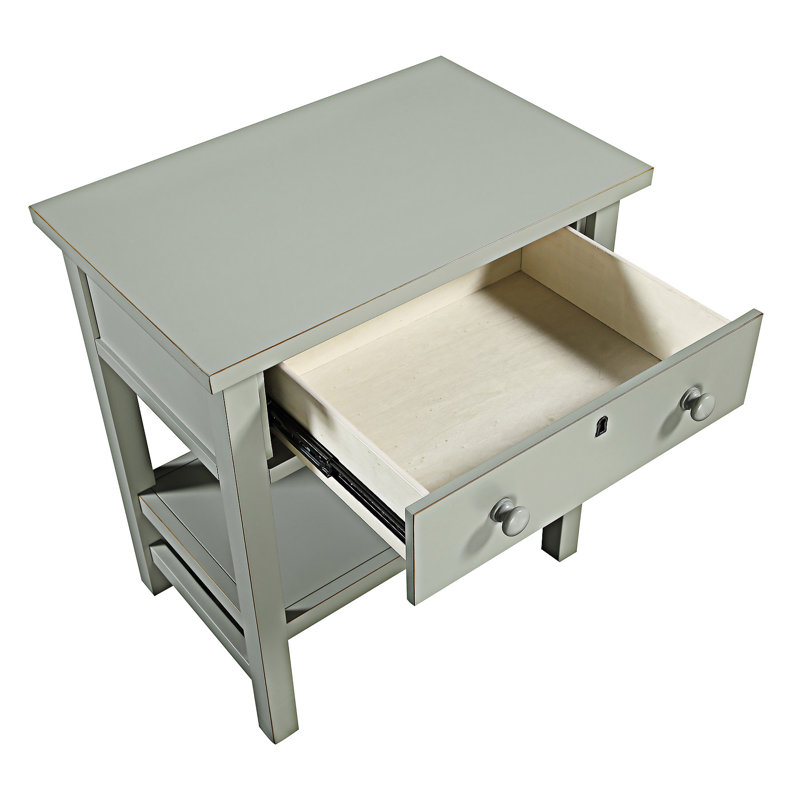 Table de chevet avec tiroir et tablette ouverte, Gris antique