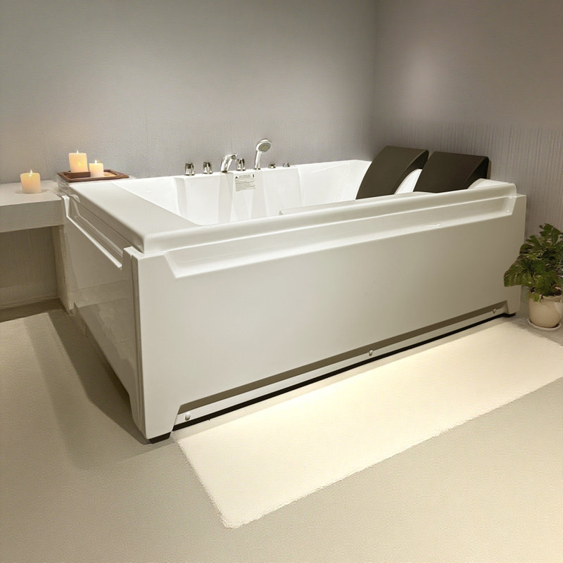 Whirlpool Tub,73" X 48" Jetted Bathtub For 2 Person, Hydro Massage & Chromatherapy,UL Certified,UPC Certified,3 Sided Apron,Acrylic ,110 Gallons,Left Drain