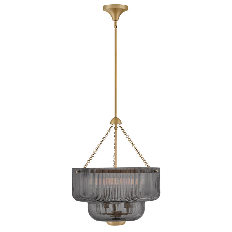 Grande suspension lumineuse élégante en verre côtelé pour l'intérieur, H 23 po x l 19 po x P 19 po, Gris, 5 lumières