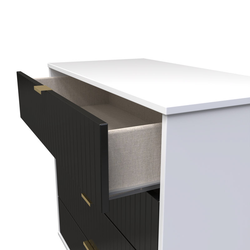Fully Assembled Alojz 4 - Drawer Chest of Drawers, Deep Black/White