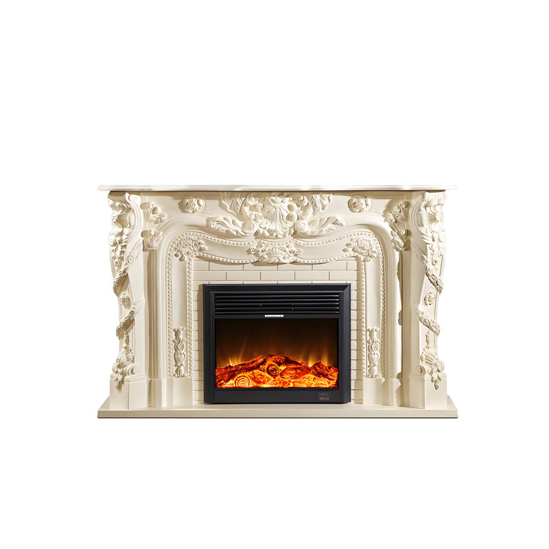 73.23"White Solid Wood Simulated Flame Electric Fireplace, White