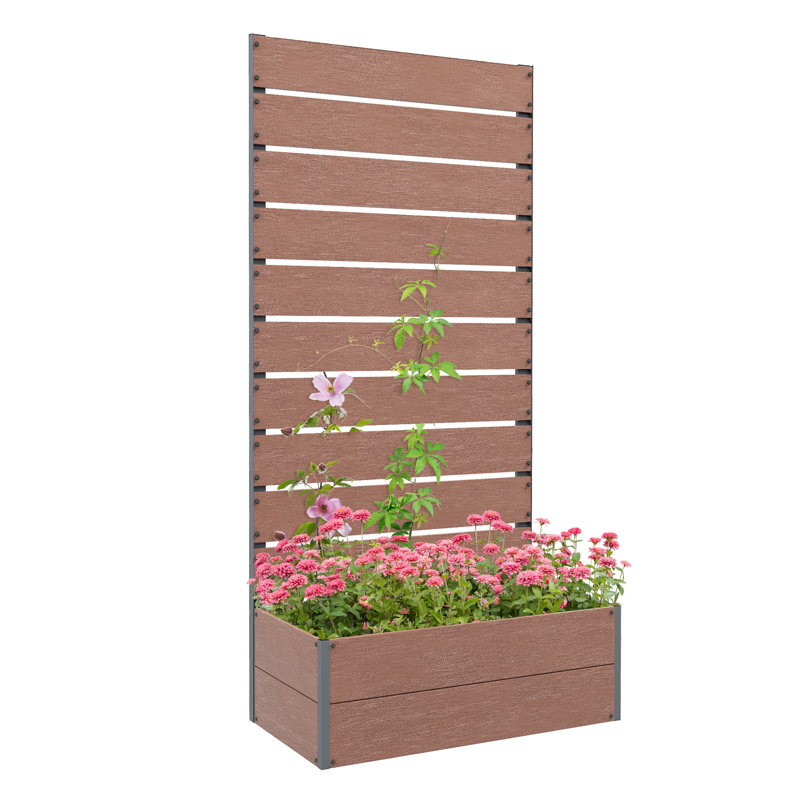 Lit de jardin surélevé en bois avec treillis Outsunny, boîte à fleurs verticale pour plantes grimpantes 28 po x 15 po x 59 po, brun