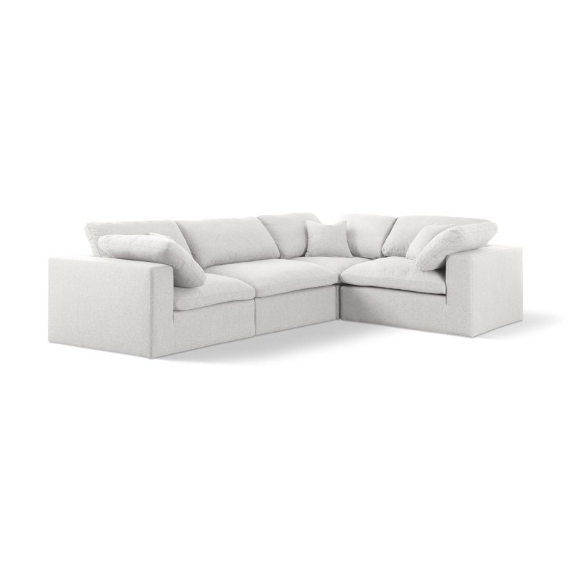 Canapé modulaire en tissu 4 pièces Hitha, Tissu crème texturé en lin