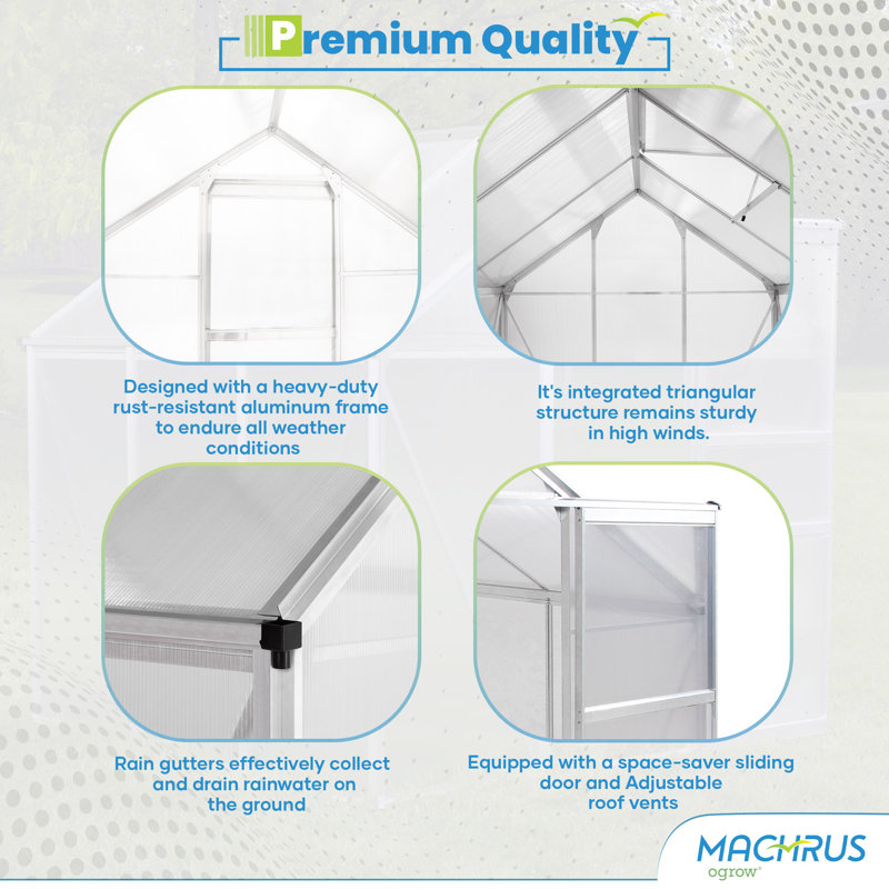 Machrus Ogrow 4 x 6 FT Walk-In Greenhouse with Sliding Door and Adjustable Roof Vent